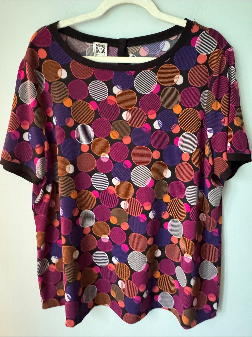 Anne Klein Purple Multi-Color Polka Dot Short Sleeve Tee